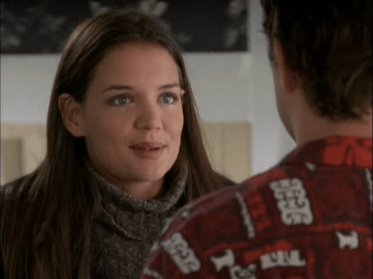 Joey facing Pacey with her turtleneck rolled over.